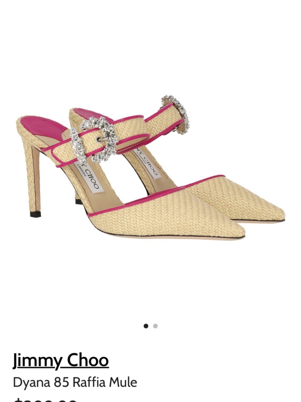 Jimmy Choo Raffia Pointed Mules with Pink Trim and Jeweled Buckle